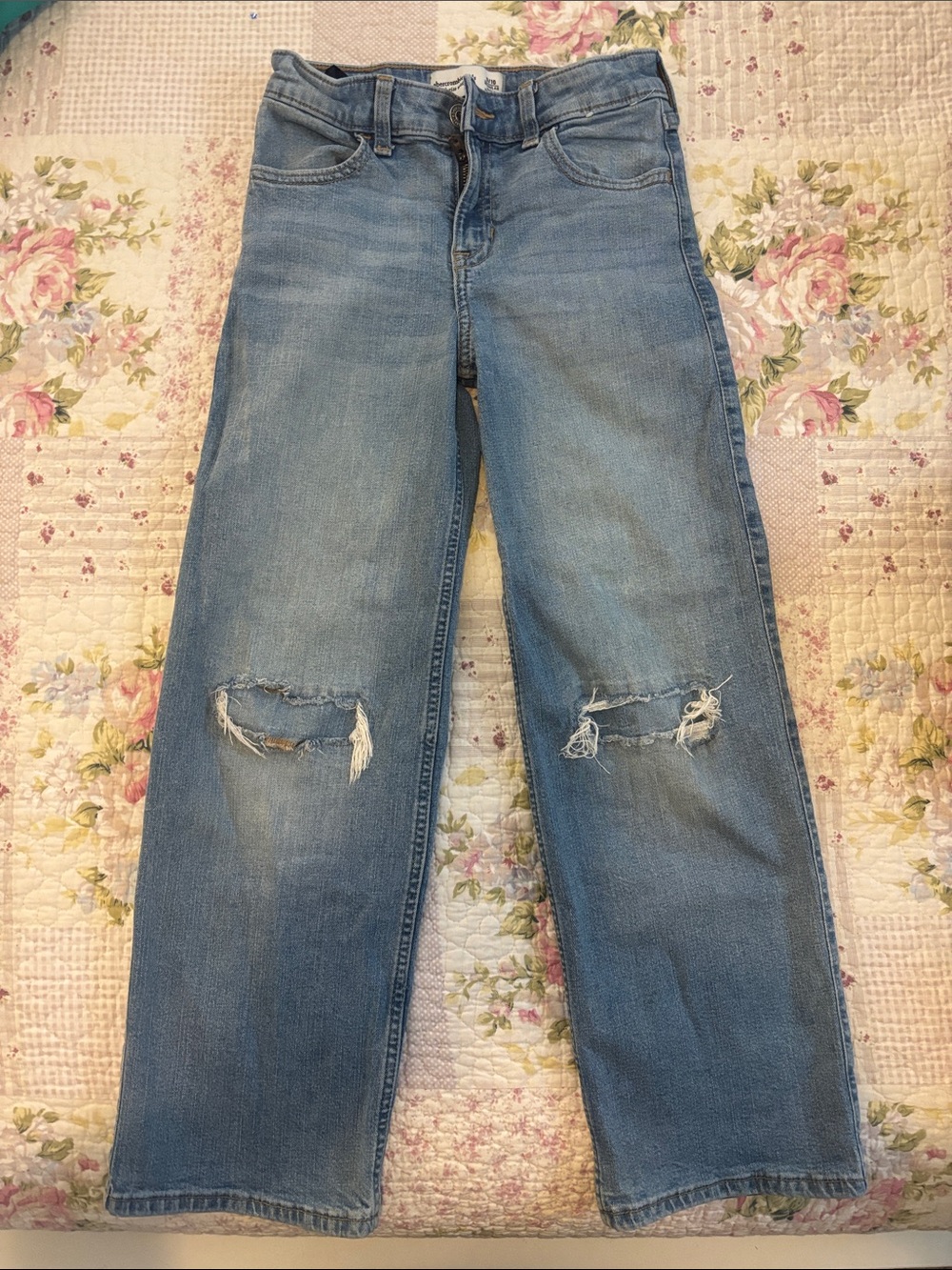 abercrombie kids Light Blue Distressed Straight Leg Jeans